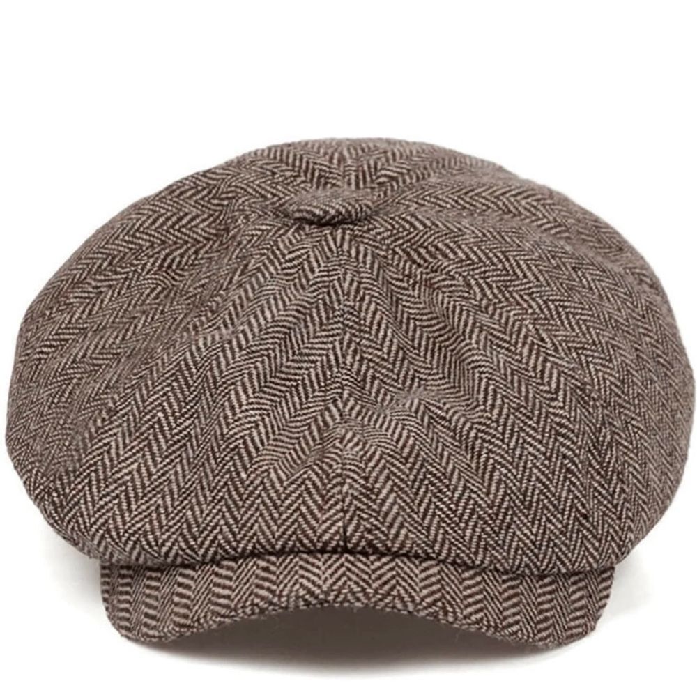 Brown Herringbone Newsboy Cap